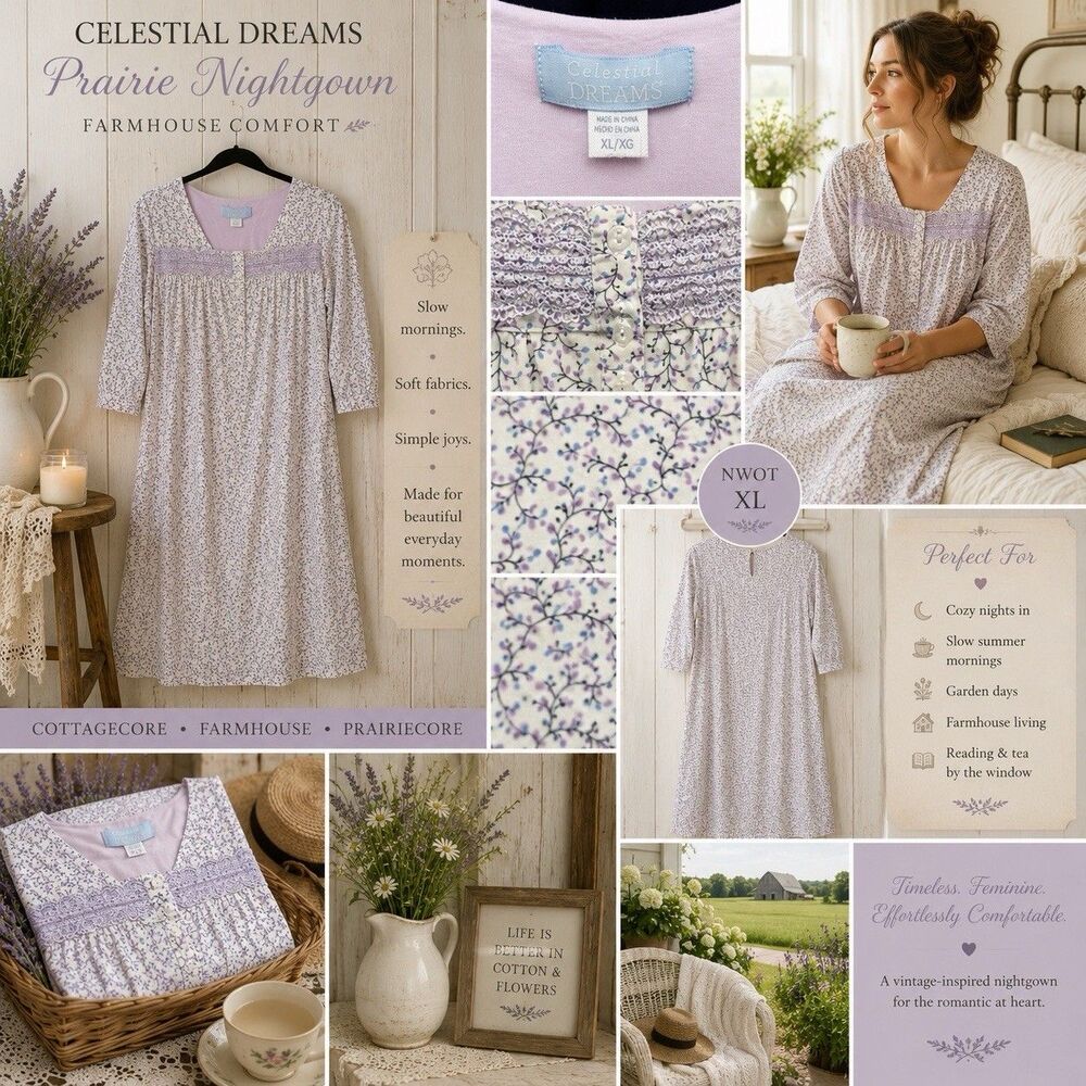 NWOT Celestial Dreams Prairie Floral Nightgown XL Cottagecore Farmhouse Heirloom